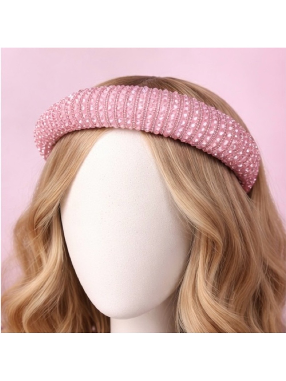 Pink Beaded Padded Headband - Women's Fashion Accessory